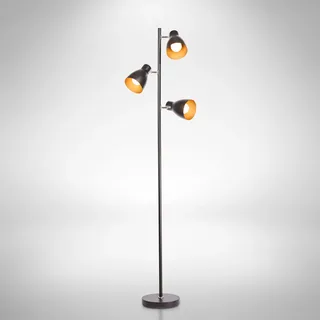 B.K.Licht Stehlampe Vintage mit Fußtaster, schwenkbar, E27 Fassung, max. 25 Watt, Leselampe, Deko Wohnzimmer, Lampe, Deckenfluter, Standleuchte, Wohnzimmerlampe, 166,5x22 cm, Schwarz-Gold