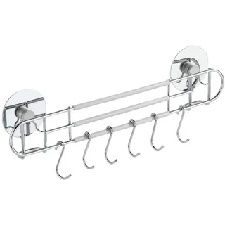 Wenko TurboFIX Küchen-Reling mit 6 Haken - Befestigen ohne bohren, verchromtes Metall, 31.5 x 9.5 x 5 cm, Silber glänzend