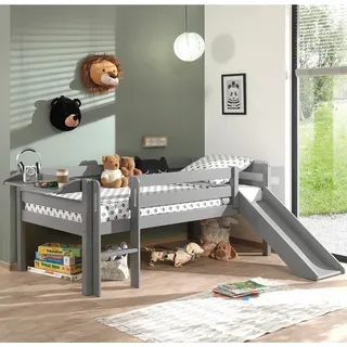 Dream Tree Halbhochbett 90 x 200 cm mit Rutsche & Hängetablett Fauna Grau - Grau