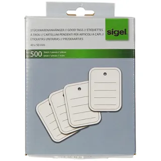 Sigel ZB350 Warenanhänger weiß liniert, gelocht, 40x50 mm, 500 Stück