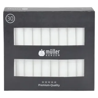 Müller Kerzen Tafelkerzen, weiß, Elegante Tafelkerzen im praktischen Vorratspack, 1 Packung = 30 Stück, (Ø x H): 20 x 175 mm