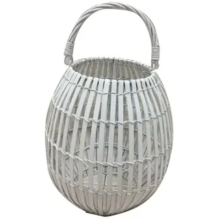 King Home L1766339 Laterne Bambus mit Glas, Weiß