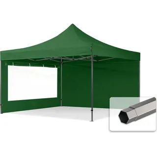 Faltzelt Faltpavillon Pavillon 4x4m - mit 2 Seitenteilen (Panoramafenster) PREMIUM Dach Partyzelt dunkelgrün - dunkelgrün
