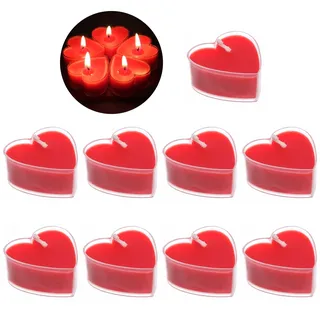 Teelicht Set, 9 Stücke Herzförmige Kerzen Teelichter, Rote Herzförmige Teelichter, Romantische Kleine Kerzen aus Pflanzenwachs, Perfekte Herz Deko für Valentinstag, Heiratsantrag, Hochzeit & Party
