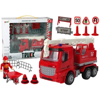 Lean Toys Feuerwehrsatz Kran Straßenschilder Feuerwehrmann