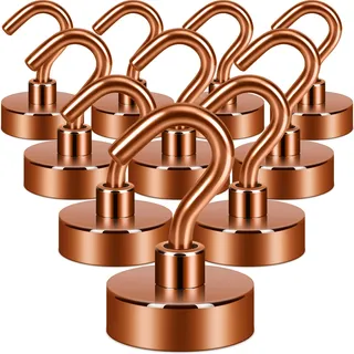 Neosmuk Magnethaken, robuste Erdmagnete mit Haken für Kühlschrank, extra starker Kreuzfahrthaken zum Aufhängen, magnetischer Aufhänger für Kabinen, Grill (Bronze, 10 Stück)