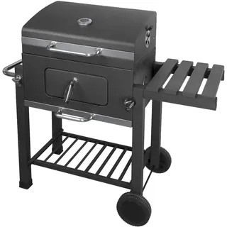 Holzkohlegrill, Montagegröße 110x100x46 cm, Metallgrill 58x42 cm, Rundgrill 30,5 cm, Oberer Grill 54x22 cm, Höhenverstellbare Kohleschale 10-25 cm
