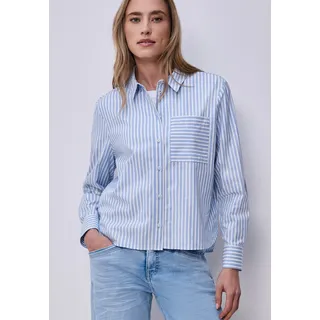 Hemdbluse STREET ONE, Damen, Gr. 42, original blau, Web, Obermaterial: 100% Baumwolle, gestreift, regular fit normal, Manschette, Blusen Hemdbluse, mit Streifen Muster