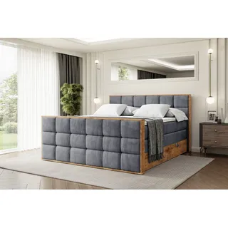 ALTDECOR Boxspringbett mit Matratze und Lattenrost, Topper, Fußteil,Polsterbett mit Bettkasten, Bett mit Stauraum H3- und H4- Matratze, Doppelbett -LOLLI2-Z KING-120x200 - Dunkelgrau Casablanca - Dunkelgrau