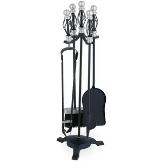 Relaxdays Kaminbesteck 5-teilig Metall 0,62 x 0,08 m schwarz/silber