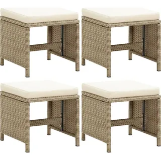 The Living Store Gartenhocker 4 Stk. mit Sitzkissen Poly Rattan Beige - Beige