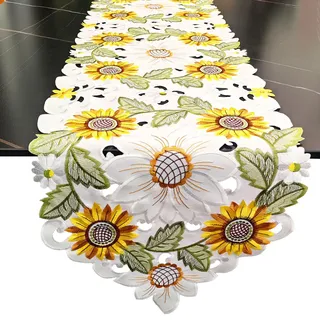 LeLehome Tischläufer mit Stickerei, Sonnenblumen, 35,6 x 175,3 cm, Blumenmuster, Zuhause, Küche, Esszimmer, Frühling, Sommer, Herbst, Festival, Tischdekoration