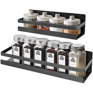 Uten Gewürzregal magnetisch, hängend Kühlschrank Regal ohne bohren 2er Set Gewürzhalter Wandregal Gewürz Organizer aus Edelstahl (Schwarz)