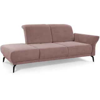 CAVADORE Recamiere Cooper / Luftige Chaiselongue mit Armteilverstellung, Kopfteilverstellung und Sitztiefenverstellung / 211 x 88 x 123 / Cord, Rosa
