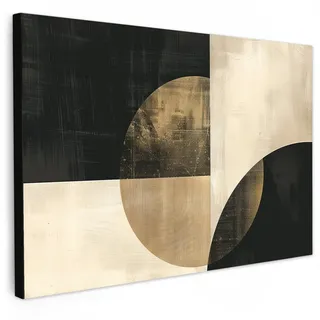 MuchoWow Leinwandbild Abstrakt - Geometrische Formen - Schwarz - Gold XXL 150x100 cm , Ecru , Textil , Kiefer , Rechteckig , 150x100 cm , FSC 100% , gerahmt , Bilder & Rahmen, Bilder, Leinwandbilder