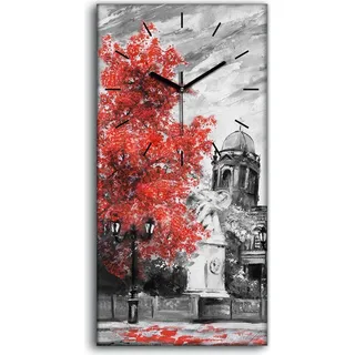 Wanduhr Leinwand Bild Uhr Quarz 30x60 Berlin Straße Paar Regenschirm Bäume - schwarze Hände - Grau