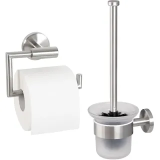 bremermann Badezimmer-Zubehör-Set Piazza 2tlg., Edelstahl, matt , Silberfarben , Metall , 14.5x35x11.5 cm , Badezimmer, WC Ausstattung, Toilettenpapierhalter