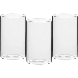 Ezydka 15 cm Hohe Glasvasen für Tischdeko 3 Stück Glas Vasen Deko, Glass Vase Round Glasvase Zylinder Windlichtgläser für Kerzen, Blumen, Kieselsteine, Muscheln, Perlen Hochzeit Tischdeko
