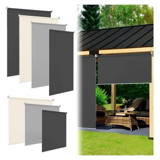 Senkrechtmarkise 180×140CM Vertikalmarkise Außenrollo Sonnenschutzrollo Sichtschutz Beschattung UV Schutz für Balkon, Terrasse, Garten, Anthrazit - Grau