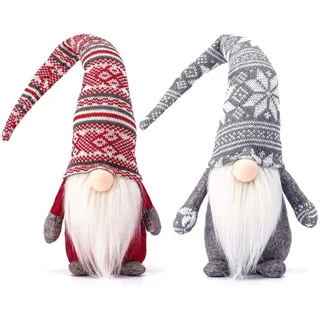 KAHEIGN 2Pcs Weihnachten Deko Wichtel, Schwedische Weihnachtswichtel Puppe Weihnachtszwerg Plüschpuppe Weihnachtsmannpuppe Elfenpuppe Tomte für Weihnachtsparty Dekoration (48cm x 18cm)