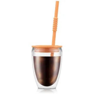 BODUM Pavina to go doppelwandiger Trinkbecher mit Deckel und Strohhalm, 0,3 l, 2 Stück