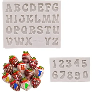 Silikon 3D Zahlenform Buchstaben Schokolade Kuchenform, 2 Stück Silikonform Kuchen Form Eiswürfelform, Alphabet Gießform, Nummer Fondant Backform für Tortendeko, Topping,Jahrestag, Kindergeburtstag