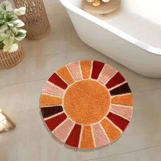 NOTASA Runde Boho-Badezimmerteppiche, kreisförmig, niedlicher böhmischer Badteppich für Schlafzimmer, kleiner Teppich, Heimdekoration, rutschfester Duschvorleger, lustig, waschbar, Bodenmatte, Sonne,