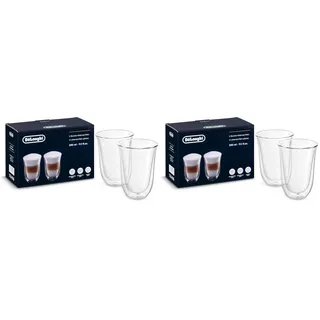 De'Longhi Gläser Set DLSC312, 2 doppelwandige Thermogläser mit Isolierfunktion für kalte und warme Getränke, widerstandsfähiges Borosilikatglas, Spülmaschinenfest, Fassungsvermögen 330 ml, 2 Stück