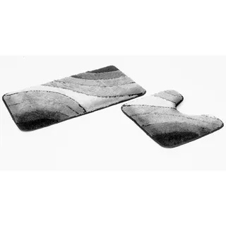 Goodway 2-teiliges Badematten Set Wave, grau mit Ausschnitt │ Größe: 50x90cm, 50x45cm │ Rutschhemmend, waschmaschinenfest, geeignet für Fußbodenheizung