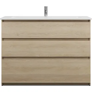 burgbad Lin20 Keramik-Waschtisch Weiß Glänzend inklusive Waschtischunterschrank, 3 Auszüge, 1230x495x912mm, SGHG123F5355C0001, Farbe: Eiche Dekor Cashmere