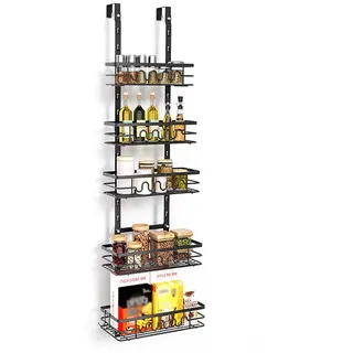 Zstar Tür HäNgeorganizer Metall Regal TüRregal Zum EinhäNgen Organizer Für Die Tür KüChenregal HäNgend GewüRzregal KüChe Organizer Badregal Ohne Bohren 5 KöRben, Schwarz