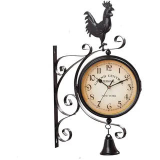 Syfunlv Bahnhofsuhr Doppelseitig, Retro Wanduhr, Gewöhnlicher Glasspiegel, New York Style Uhr, Batterie, Analog, Vintage Deko, für Bahnhof Korridoren Gärten Wohnzimmer (Style I)