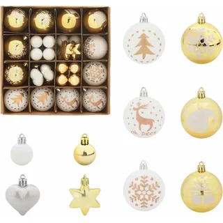 Weihnachtskugel-Set 40 pcs Weiß und Gold Kunststoff - Weiß