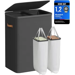 Songmics Wäschekorb, 170 L Rechteckig Stoff, Kunststoff, Polyester Schwarz