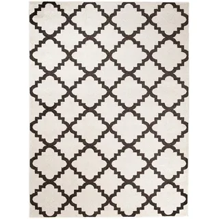 Carpeto Rugs Orientalisches Marokkanisches Teppich - Flor Modern Designer Muster - Wohnzimmer Schlafzimmer Esszimmer - Weiß Braun - 140 x 190 cm