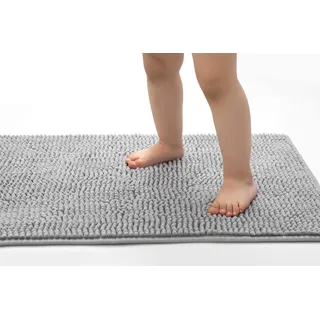 seamarkt Chenille Rutschfeste Badematte grau 50 x 80cm