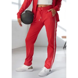 Jogginghose H.I.S, Damen, Gr. XS (32/34), N-Gr, rot, Interlock, Obermaterial: 100% Baumwolle, unifarben mit Farbeinsatz, bequem lang, Hosen Jogginghose, mit seitlichem Tapestreifen, Topseller
