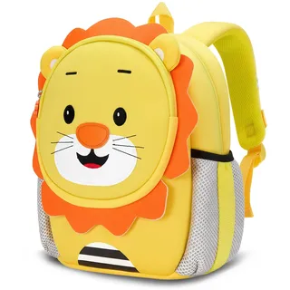 PROTAURI Kindergartenrucksack Mädchen 1-4 Jahre SBR Neopren Löwe | mit Brustgurt reflektierend wasserabweisend leicht atmungsaktiv ergonomisch SBR Neopren 3D Tier Design