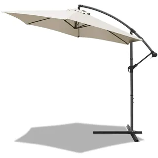 VOUNOT Ampelschirm 300 cm, Sonnenschirm mit Kurbelvorrichtung, Kurbelschirm mit Schutzhülle, Sonnenschutz UV-Schutz, Gartenschirm Marktschirm, Beige