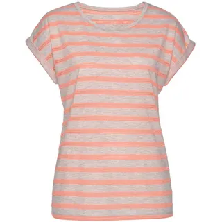 VIVANCE Kurzarmshirt Damen hellgrau-meliert-neonorange-gestreift Gr.32/34