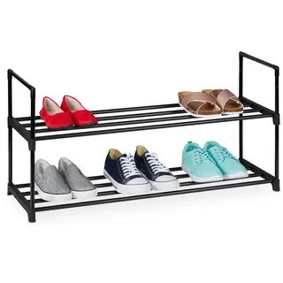 Relaxdays Schuhregal, 2 Ebenen, Stecksystem, HBT: 38x92x30 cm, schwarz | Metall Schuhablage, platzsparend, Schuhgestell