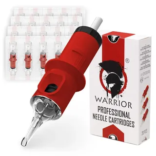 WARRIOR Cartuchos agujas tatuaje profesionales rojos esterilizados con cartucho aguja tatuaje gas Eo Shader redondo 20pcs maquillaje permanente acero quirúrgico desechable (0,25 mm-0805RS)