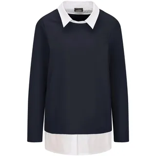 Langarmshirt GOLDNER "Kurzgröße Elegantes 2-in-1 Business-Oberteil", Damen, Gr. 19, blau (marine, weiß), Obermaterial: 94% Baumwolle CO. 6% Elasthan EL., Shirts Langarmshirt, Hemdkragen