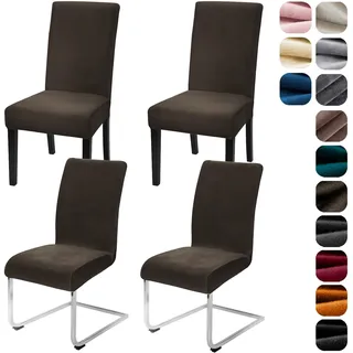 Alishomtll Stretch Samt Stuhlhussen 4er Set Velvet/Velour Stuhlbezug Schwingstuhl Elastische Hussen Waschbarer Stühle Schutz für Küche Restaurant Hotel Bankett Hochzeit (Dunkelbraun, 4 Stück)