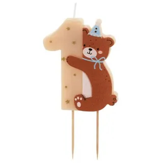 Partydeco Geburtstagskerze Zahl 1 7 cm braun