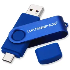 WANSENDA USB C Stick 64GB, USB-Stick Typ C Speicherstick OTG USB 3.0 Dual Flash Drive 2-in-1 Memory Stick für Tablet, PC, MacBook, Typ C Android Handy (64G, Marineblau)