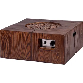 dobar Quadratischer Outdoor Lava-Ofen mit Lavasteinen, Propangas-Flamme, Magnesium-Feuerstelle Feuerschale, Braun, 70 x 70 x 30 cm