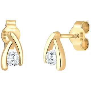 Elli PREMIUM Ohrringe Damen Ohrstecker mit Zirkonia Steinen Hochwertig Funkelnd Elegant in 585 Gelbgold