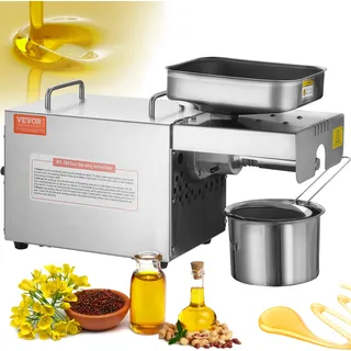 VEVOR Elektrische Ölpresse, 700 W Edelstahl-Ölextraktionsmaschine, 140 °C / 284 °F konstante Temperatur, Heißpress-Ölpresse zum Pressen von Erdnüssen, Sesamsamen, Raps, Teesamen