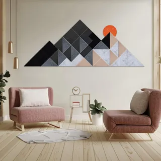 Alishomtll 45 Stück dreieckige Selbstklebend Akustikplatten Akustikpaneele, Schallabsorbierende Paneele, Schalldichte Wandpaneele, Wanddekoration Kunst Schallschutz für Studios/Haus/Büros, Berggipfel